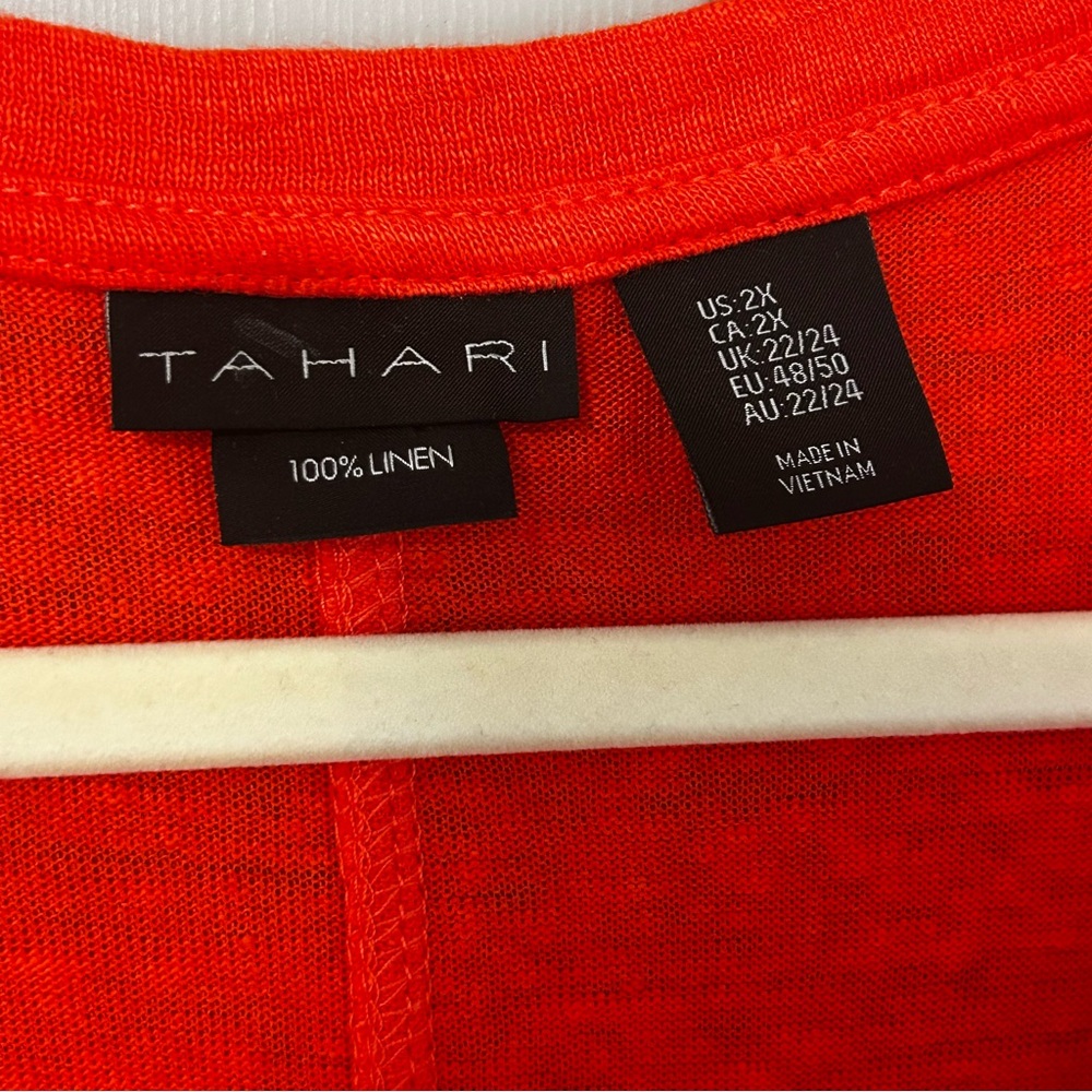 Tahari Poppy 100% Linen V-neck Short Sleeve Hi Lo Tunic Top Size 2X - Picture 4 of 7